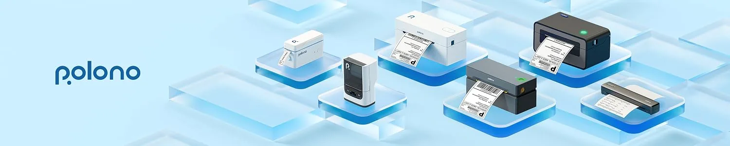 Polono label makers and thermal printers arranged as a product lineup