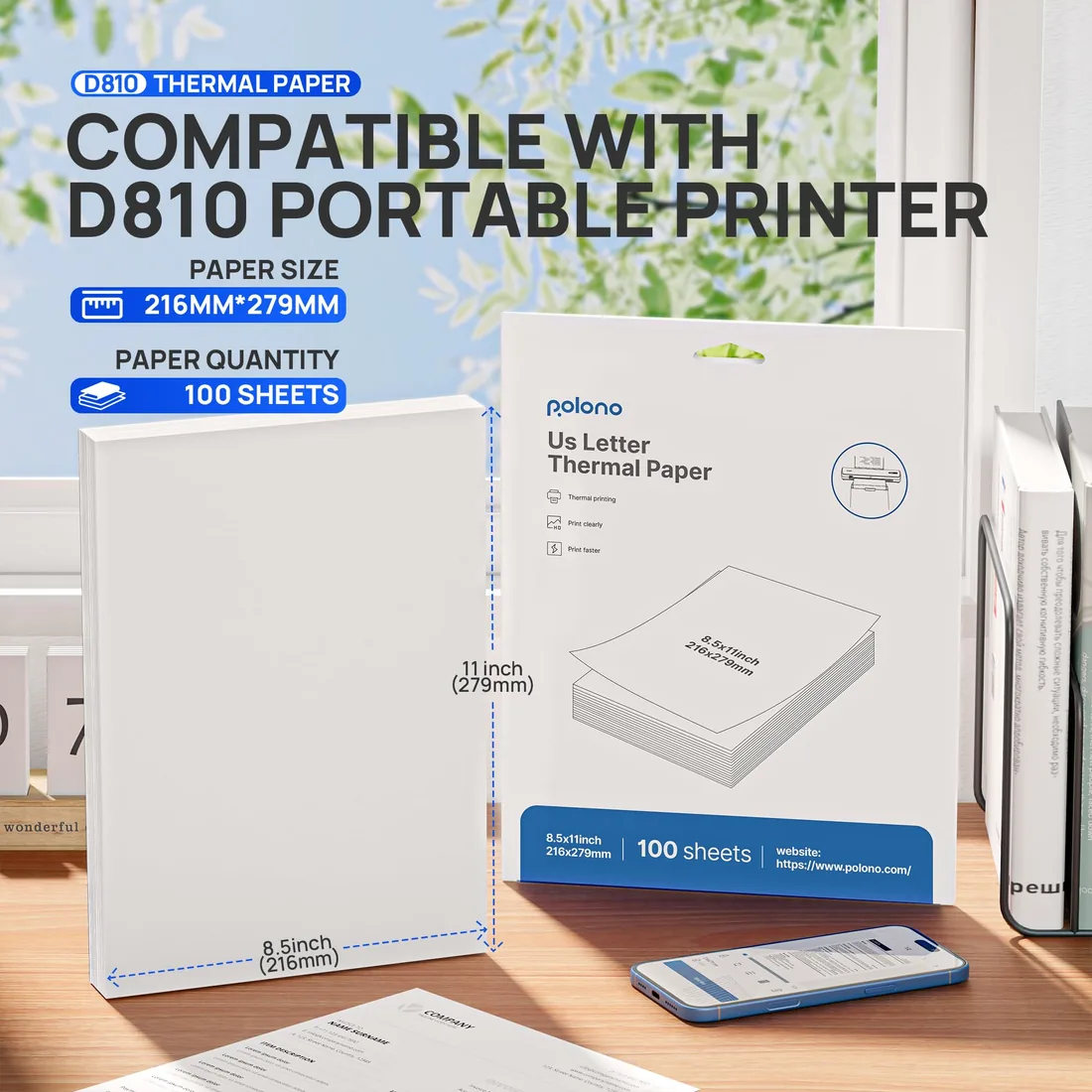 D810 Thermal Printer Paper: 8.5 × 11-inch US Letter format